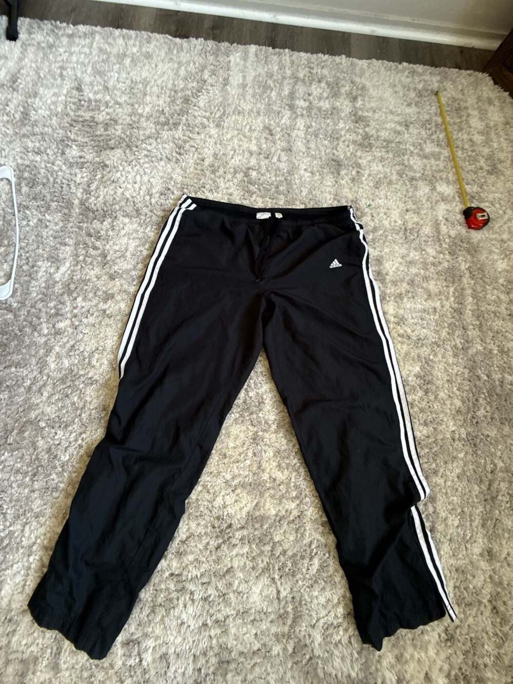 Adidas Track Pants Size XL Black White Stripe Windbreaker